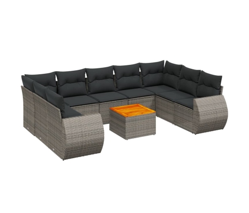 Set de sofás de jardín 10 pzas con cojines ratán sintético gris