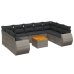 Set de sofás de jardín 10 pzas con cojines ratán sintético gris