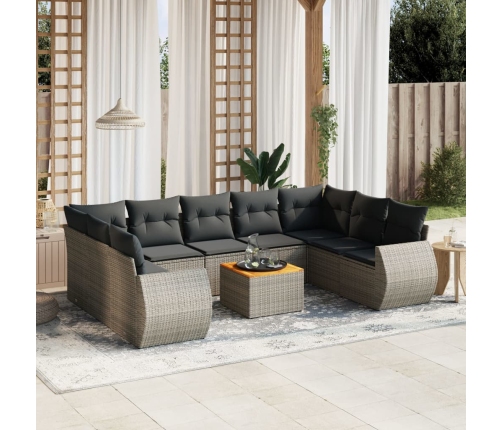 Set de sofás de jardín 10 pzas con cojines ratán sintético gris