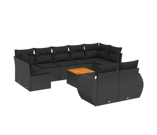 Set de sofás de jardín 10 pzas cojines ratán sintético negro