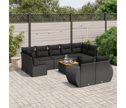 Set de sofás de jardín 10 pzas cojines ratán sintético negro