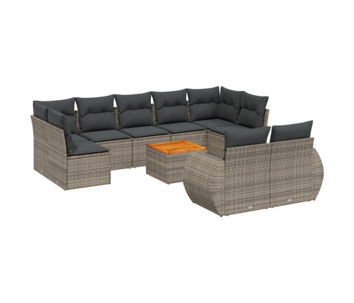 Set de sofás de jardín 10 pzas con cojines ratán sintético gris
