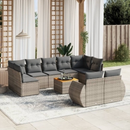 Set de sofás de jardín 10 pzas con cojines ratán sintético gris