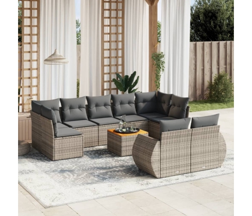 Set de sofás de jardín 10 pzas con cojines ratán sintético gris