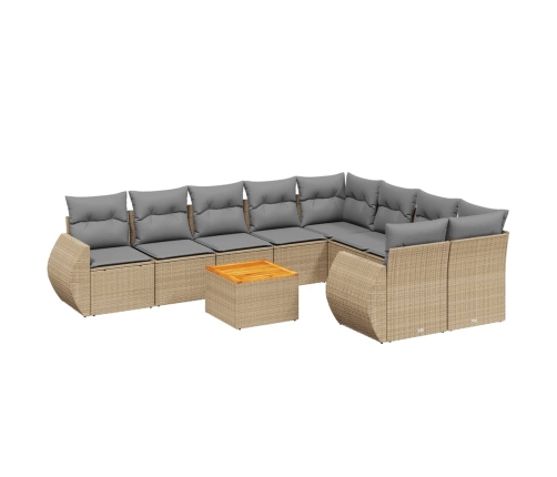 Juego de sofás jardín con cojines beige 10 pzas ratán sintético