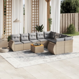 Juego de sofás jardín con cojines beige 10 pzas ratán sintético