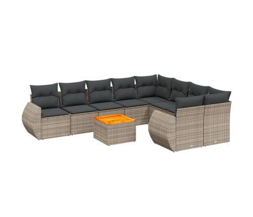 Set de sofás de jardín 10 pzas con cojines ratán sintético gris