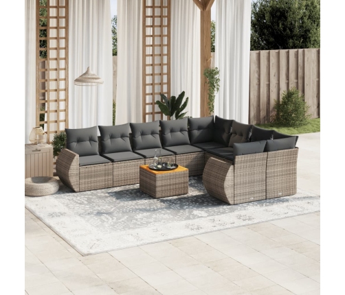 Set de sofás de jardín 10 pzas con cojines ratán sintético gris
