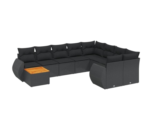 Set de sofás de jardín 10 pzas cojines ratán sintético negro
