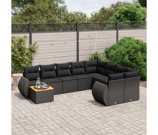 Set de sofás de jardín 10 pzas cojines ratán sintético negro