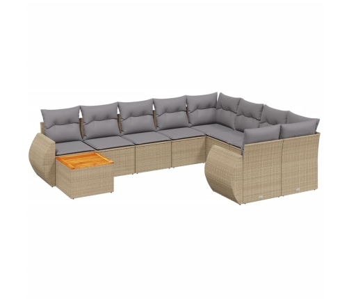 Juego de sofás jardín con cojines beige 10 pzas ratán sintético