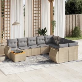 Juego de sofás jardín con cojines beige 10 pzas ratán sintético