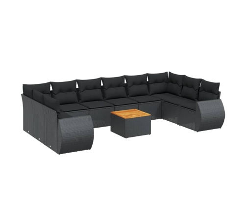 Set de sofás de jardín 11 pzas y cojines ratán sintético negro
