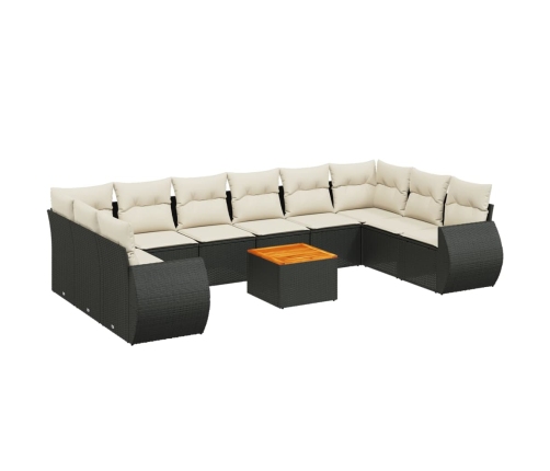 Set de sofás de jardín 11 pzas y cojines ratán sintético negro