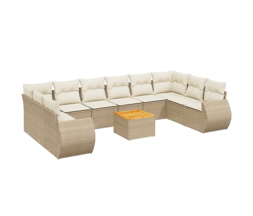 Set de sofás de jardín 11pzas con cojines ratán sintético beige