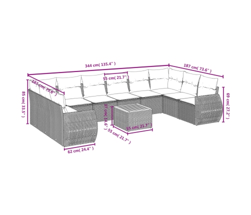 Set de sofás de jardín 11pzas con cojines ratán sintético beige