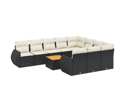 Set de sofás de jardín 11 pzas y cojines ratán sintético negro