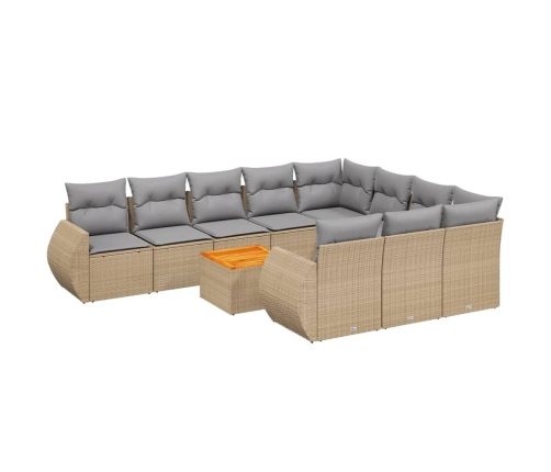 Set de sofás de jardín 11pzas con cojines ratán sintético beige