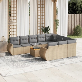 Set de sofás de jardín 11pzas con cojines ratán sintético beige