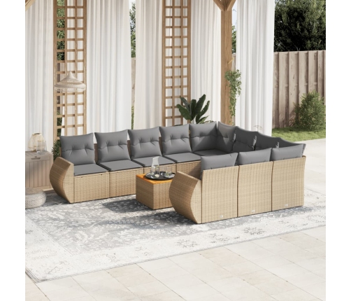 Set de sofás de jardín 11pzas con cojines ratán sintético beige