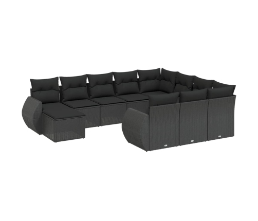 Set de sofás de jardín 11 pzas y cojines ratán sintético negro