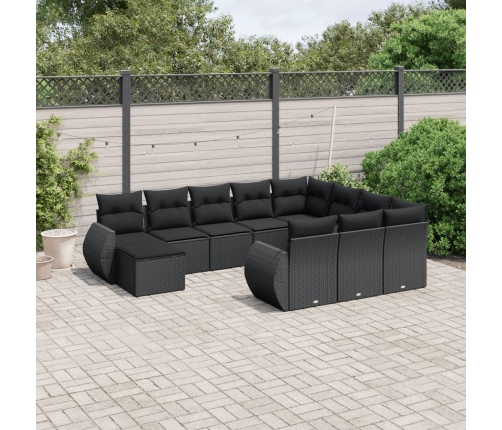 Set de sofás de jardín 11 pzas y cojines ratán sintético negro