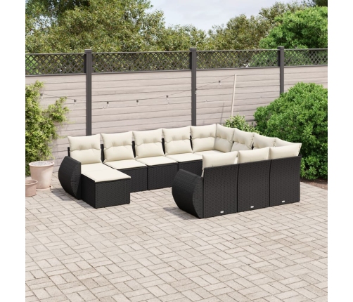 Set de sofás de jardín 11 pzas y cojines ratán sintético negro