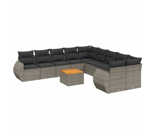 Set de sofás de jardín 11 pzas y cojines ratán sintético gris