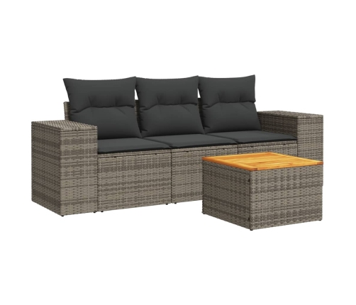 Set de sofás de jardín 4 pzas y cojines ratán sintético gris
