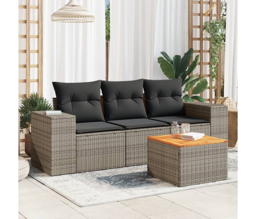 Set de sofás de jardín 4 pzas y cojines ratán sintético gris