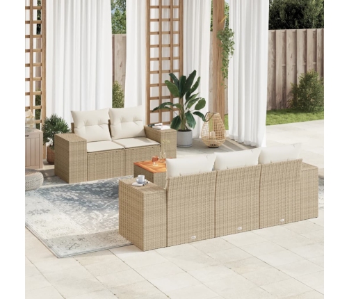 Juego de sofás jardín con cojines 6 pzas ratán sintético beige