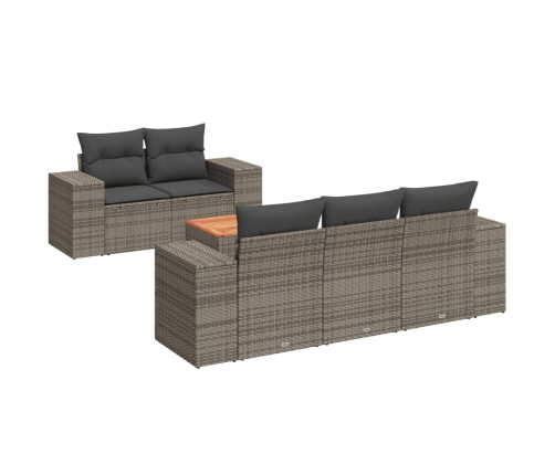 Set de muebles de jardín 6 pzas y cojines ratán sintético gris