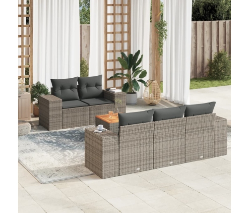 Set de muebles de jardín 6 pzas y cojines ratán sintético gris