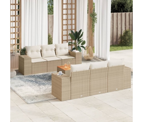 Set sofás de jardín 7 piezas y cojines ratán sintético beige