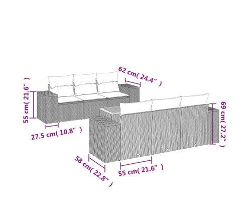 Set sofás de jardín 7 piezas y cojines ratán sintético beige