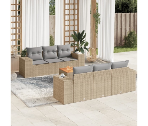 Set sofás de jardín 7 piezas y cojines ratán sintético beige