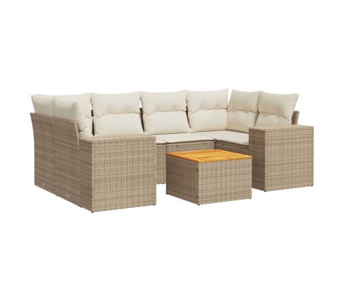 Set sofás de jardín 7 piezas y cojines ratán sintético beige