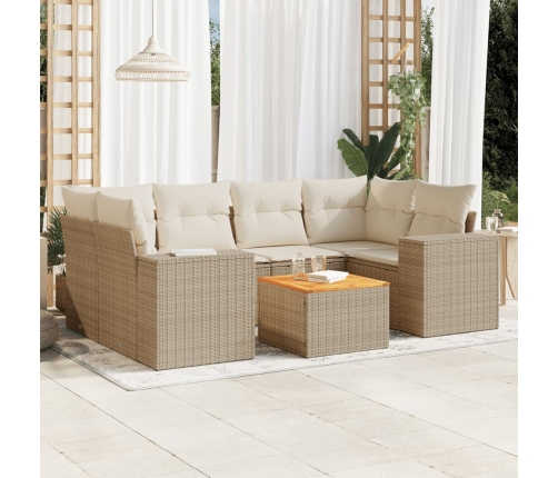 Set sofás de jardín 7 piezas y cojines ratán sintético beige