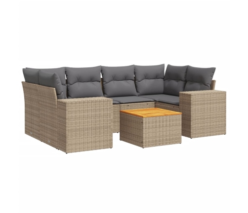 Set sofás de jardín 7 piezas y cojines ratán sintético beige