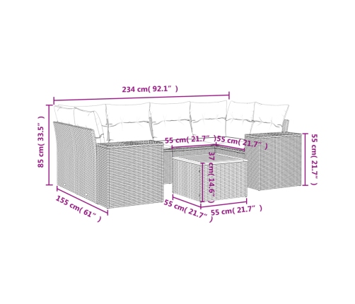 Set sofás de jardín 7 piezas y cojines ratán sintético beige