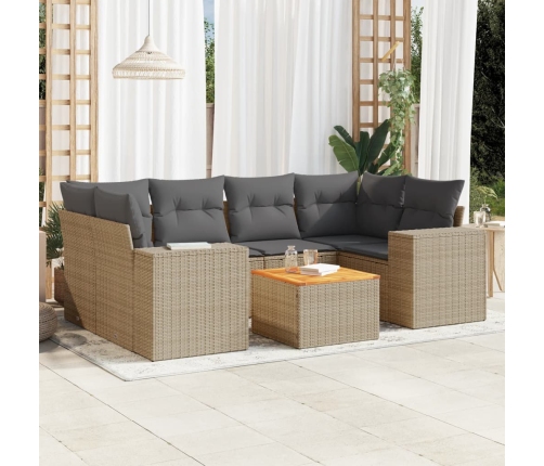 Set sofás de jardín 7 piezas y cojines ratán sintético beige