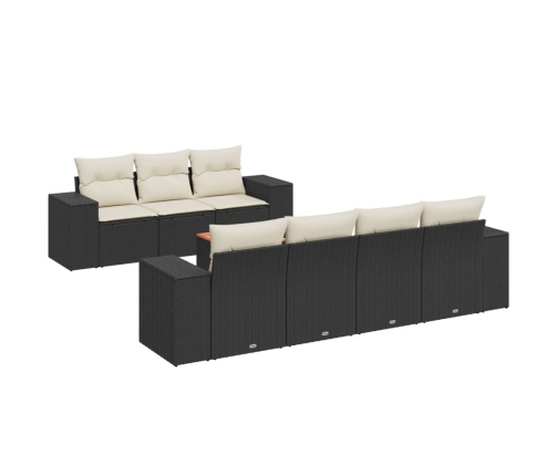 Set de sofás de jardín 8 piezas y cojines ratán sintético negro
