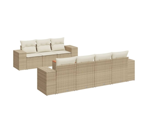 Juego de sofás de jardín con cojines beige 8 pzas ratán PE