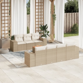 Juego de sofás de jardín con cojines beige 8 pzas ratán PE