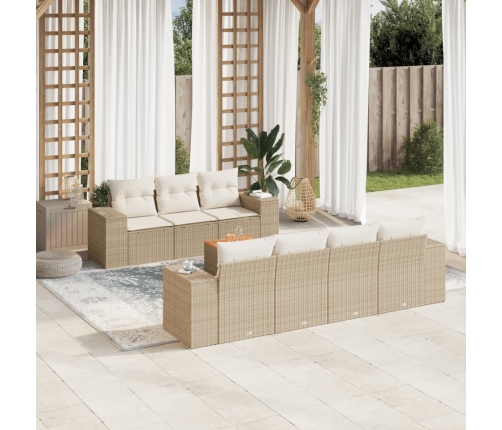 Juego de sofás de jardín con cojines beige 8 pzas ratán PE