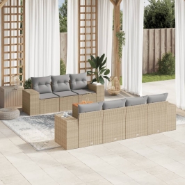 Juego de sofás de jardín con cojines beige 8 pzas ratán PE