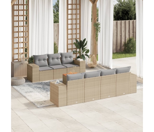 Juego de sofás de jardín con cojines beige 8 pzas ratán PE
