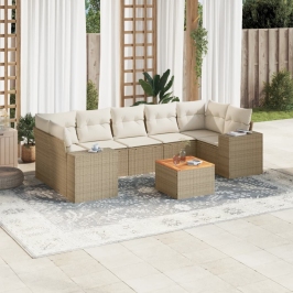 Juego de sofás de jardín con cojines beige 8 pzas ratán PE
