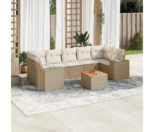 Juego de sofás de jardín con cojines beige 8 pzas ratán PE