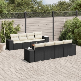 Set de sofás de jardín 8 piezas y cojines ratán sintético negro